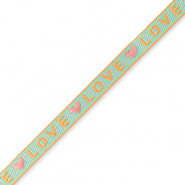 Schmuckband mit Text "Love" Blue-coral pink